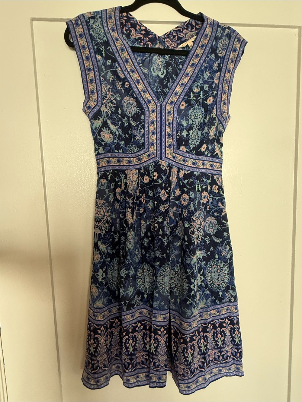 Rebecca Taylor Navy and Light Blue Floral Midi Dress